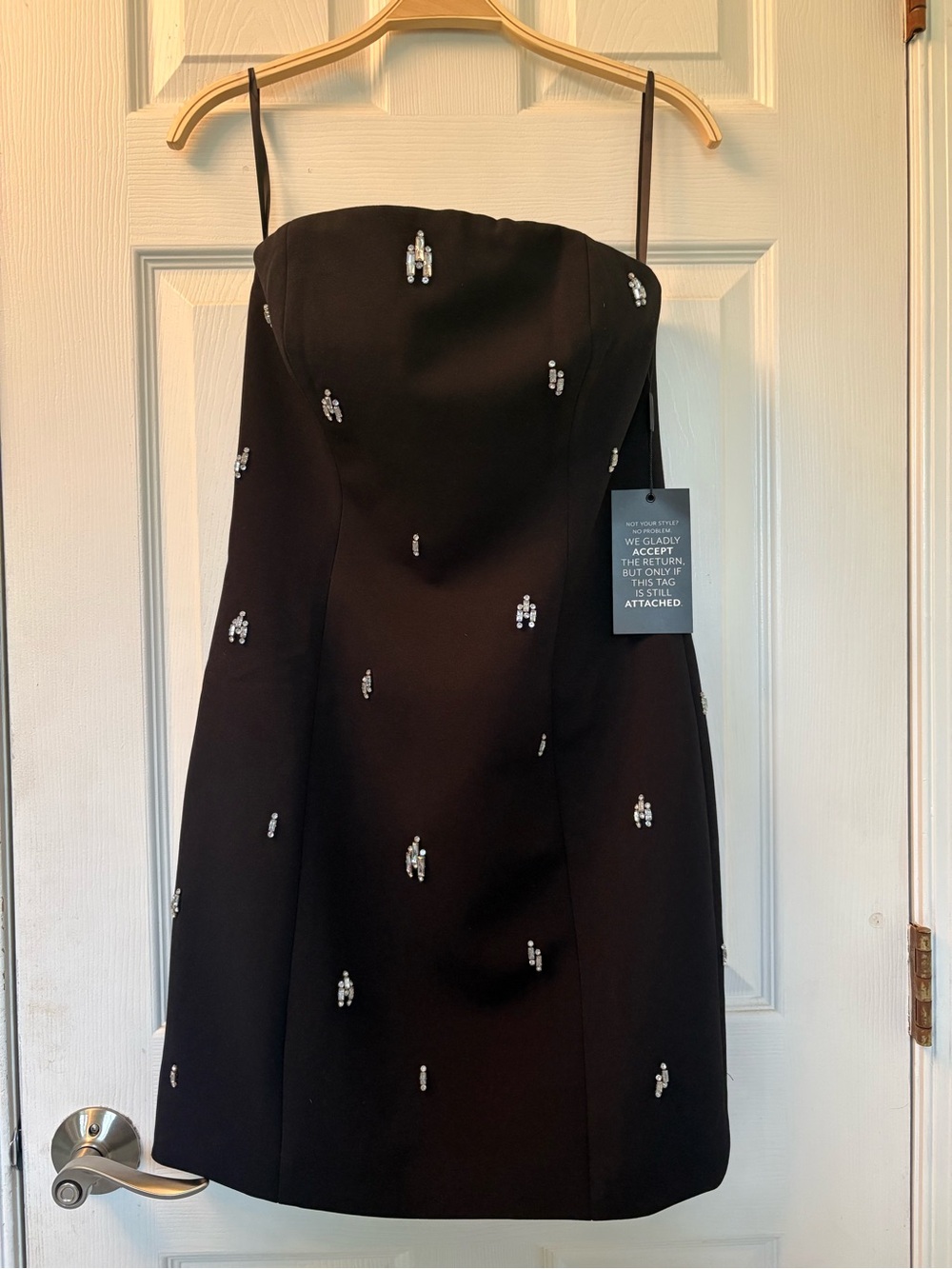 White House Black Market Black Strapless Mini Dress with Silver Sequin Accents